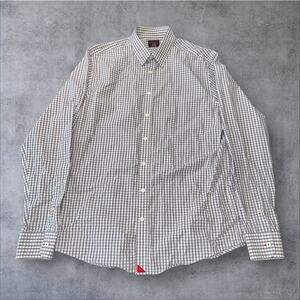 UNTUCKit Mens L Tall Regular Gray White Checkered Long Sleeve Button Up Shirt